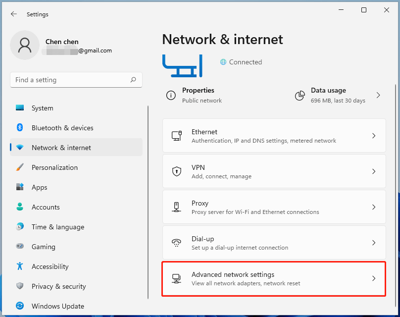 go to advanced network settings