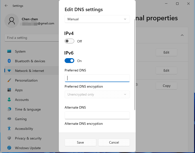 edit DNS settings