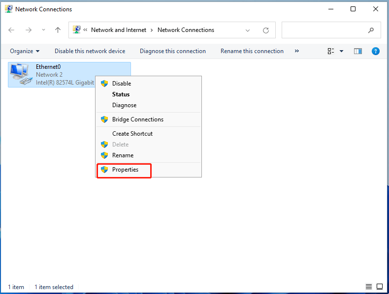 view Ethernet properties