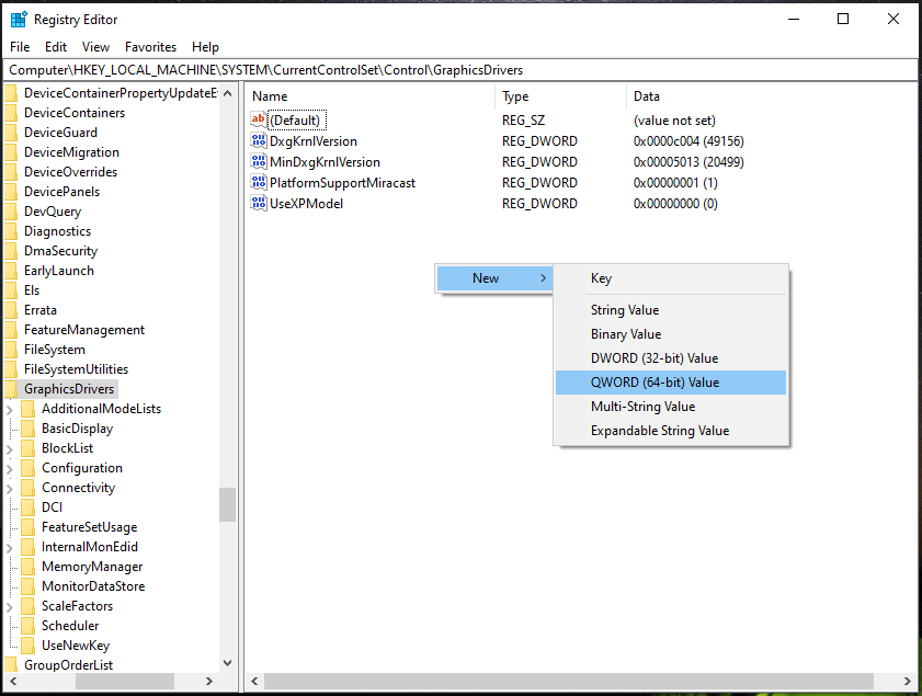 change registry settings