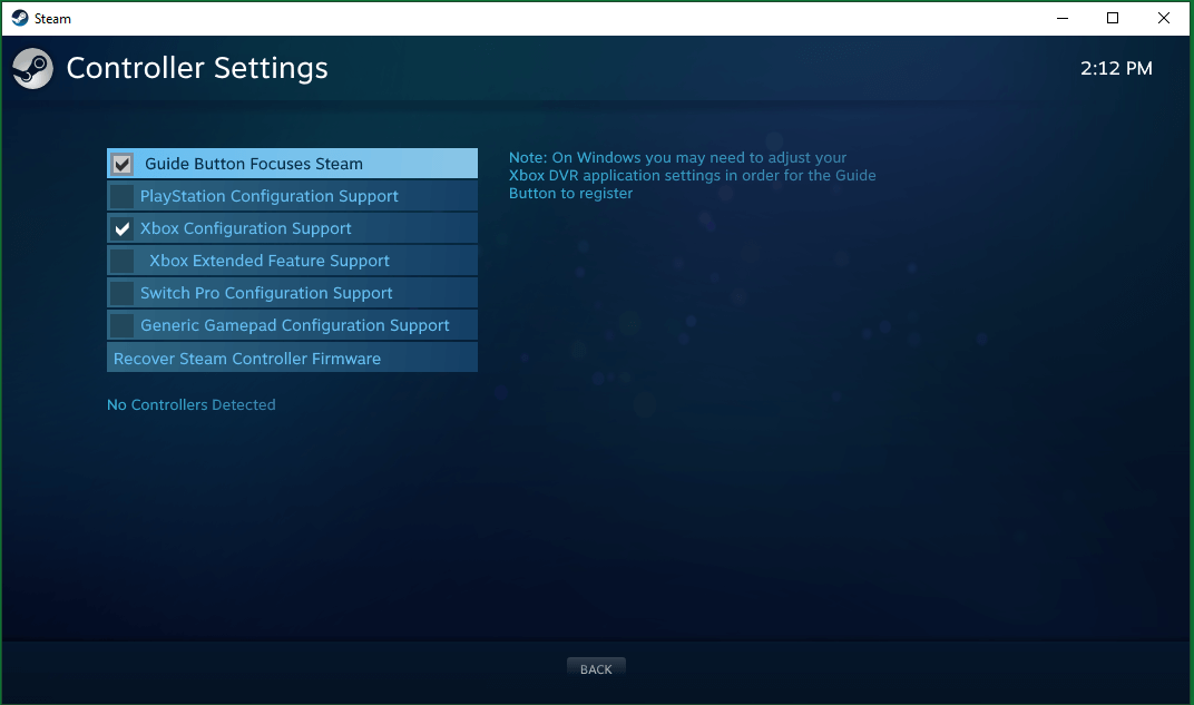 controller settings in Steam