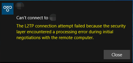 L2TP connection attempt failed
