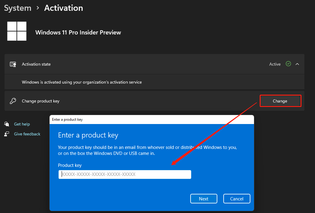 change Windows 11 product key