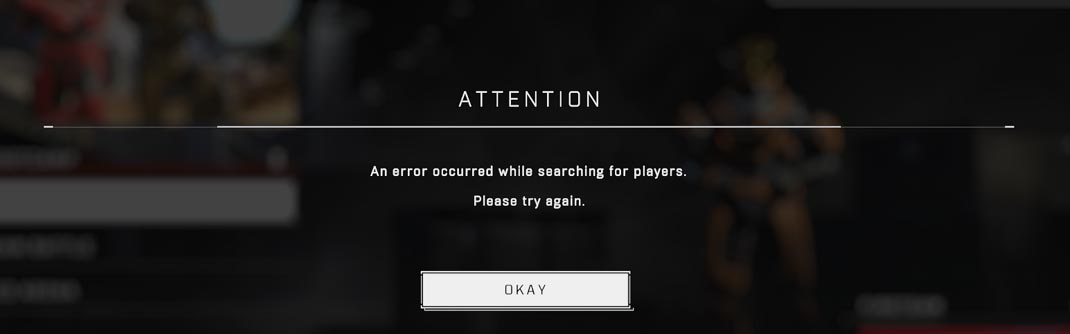 an error occurred while searching for players