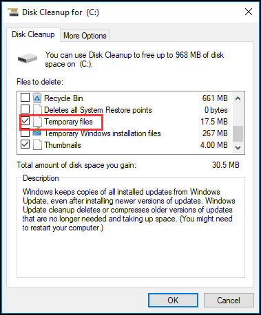 check Temporary files