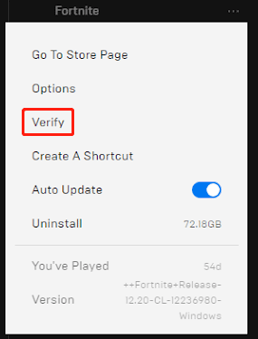 verify game files of Fortnite