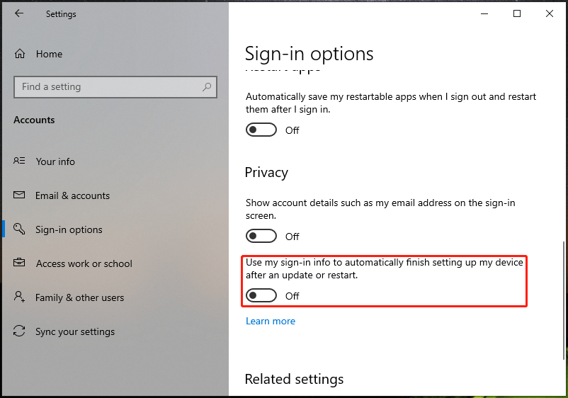 disable auto sign-in info