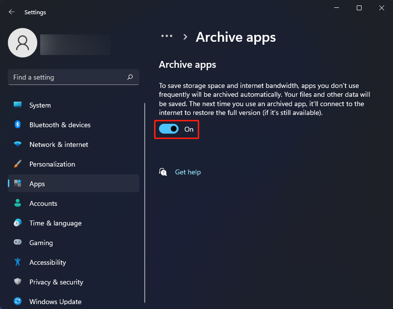 turn on Archive apps