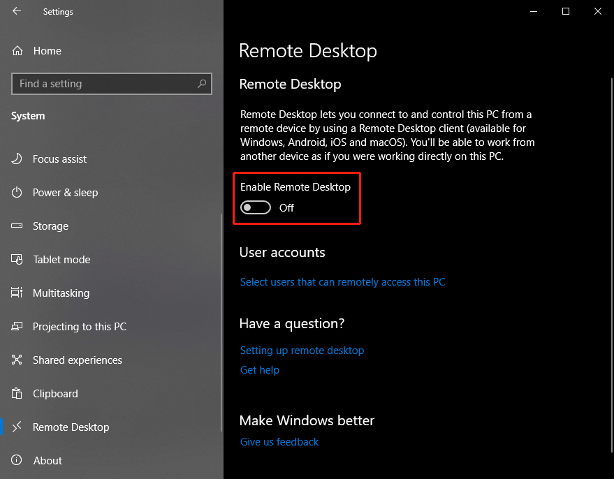 enable Microsoft Remote Desktop on Windows 10/11