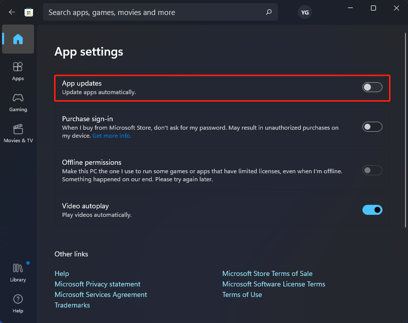 turn off automatic app updates