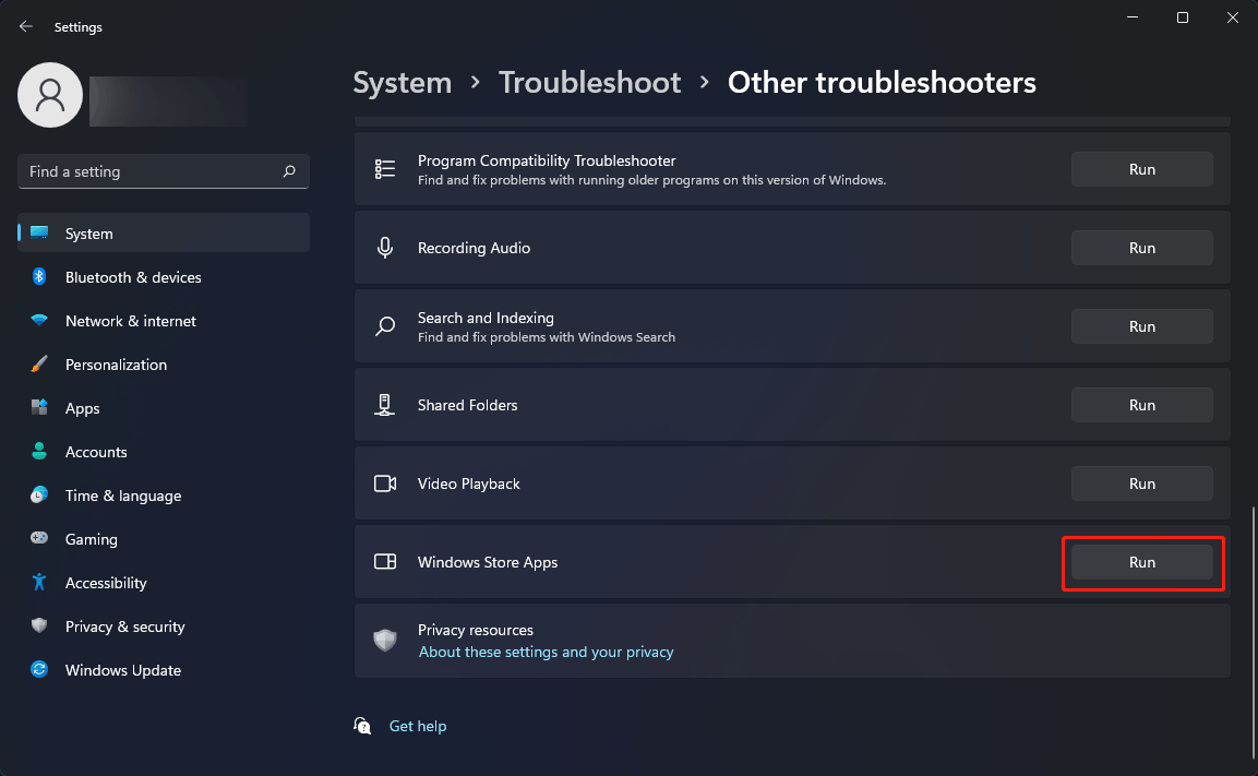 run Windows Store Apps troubleshooter