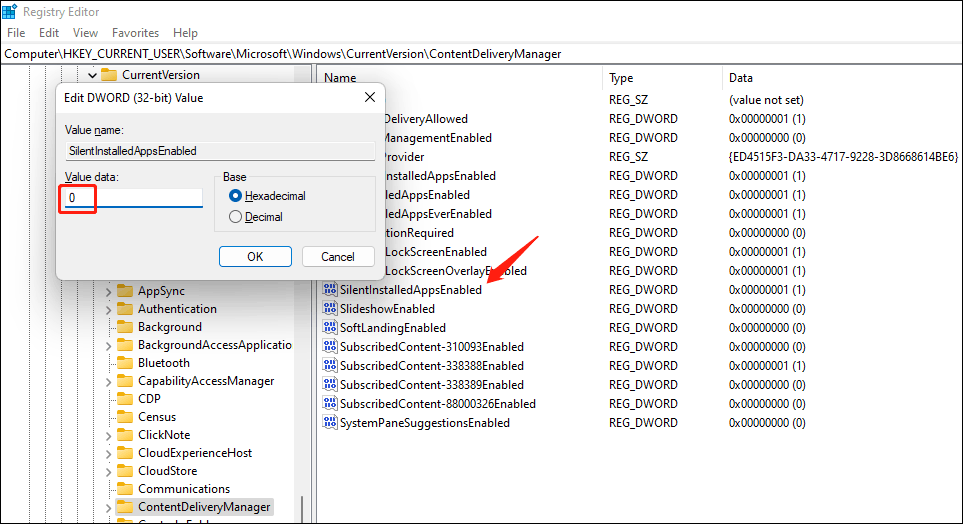 change registry key