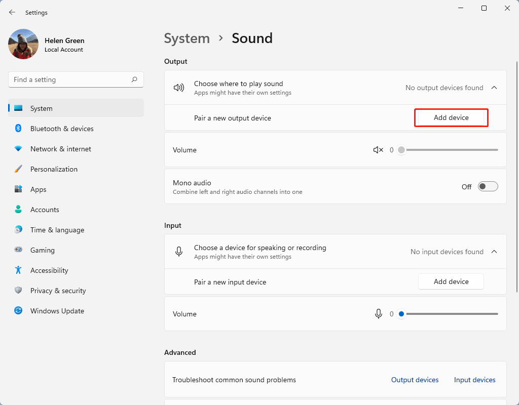 add sound output device