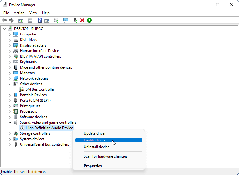 enable sound output device