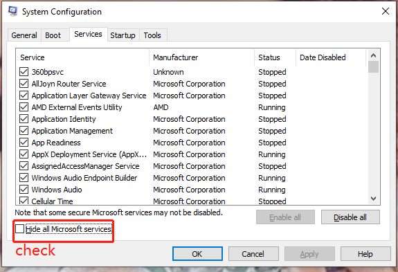 Hide all Microsoft services