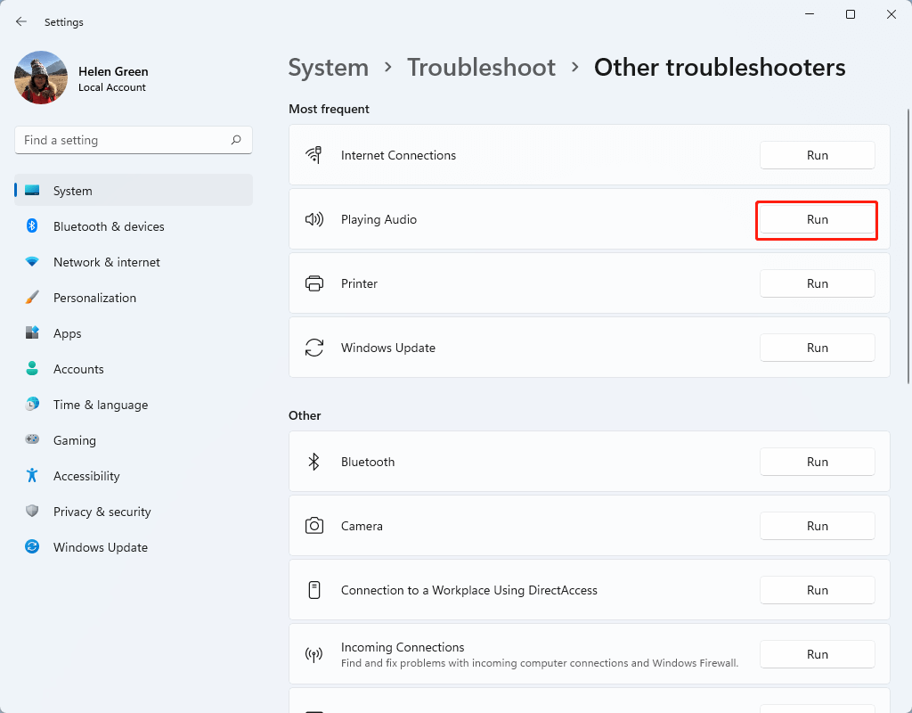 run audio troubleshooting