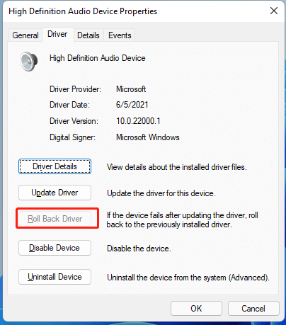 roll back audio driver 