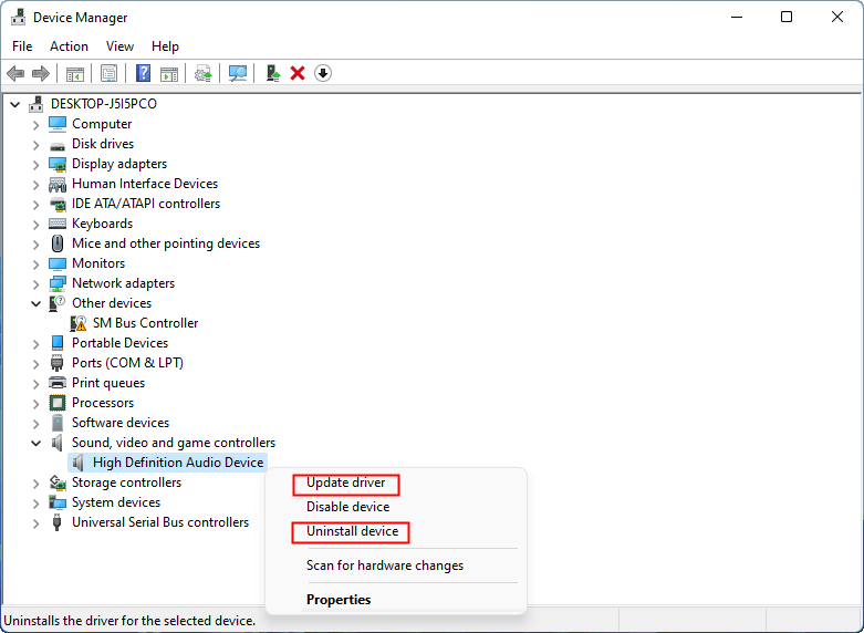 update/uninstall sound driver