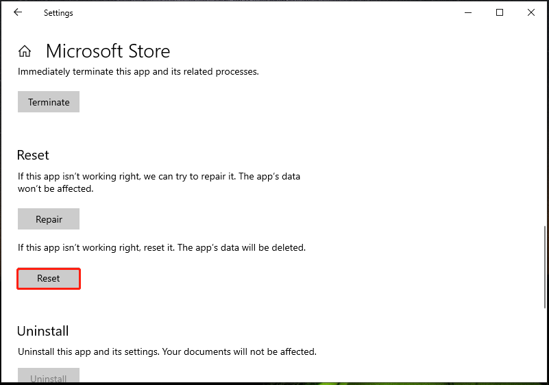 reset Microsoft Store