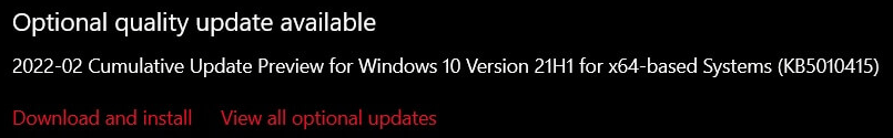 Windows 10 KB5010415 in Windows Update