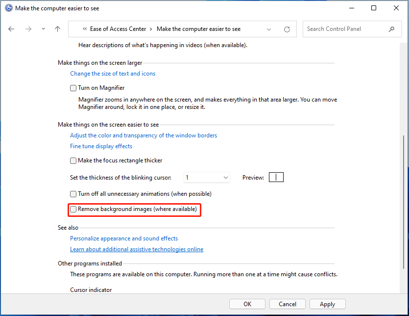 disable option remove background images
