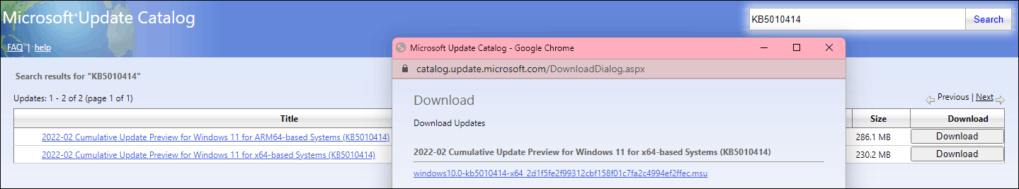 Windows 11 KB5010414 in Microsoft Update Catalog