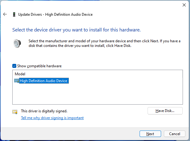 select the device driver you want to install for this hardware