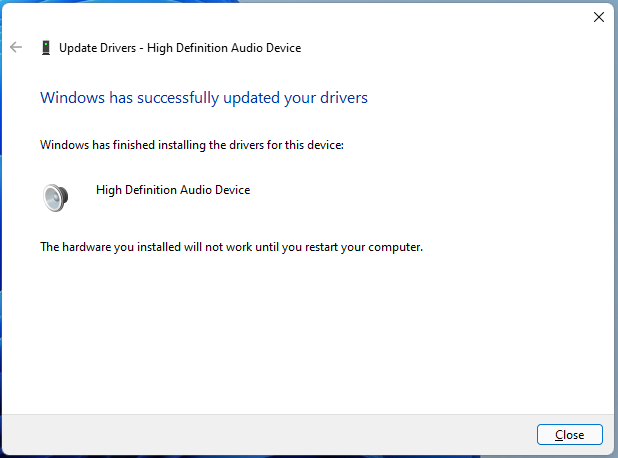 windows has successfully updated your drivers