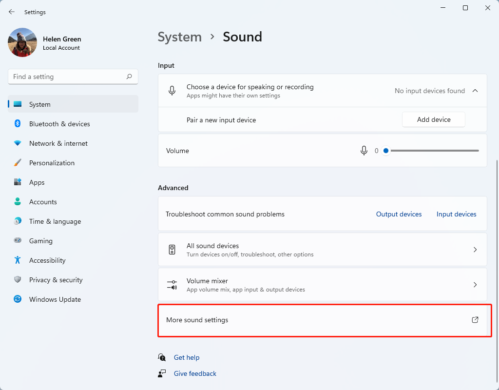 select more sound settings