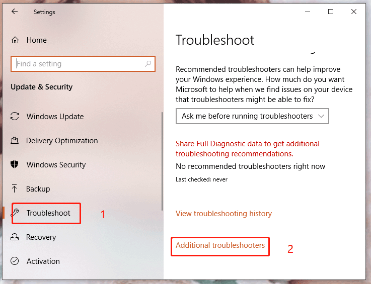 open additional troubleshooters