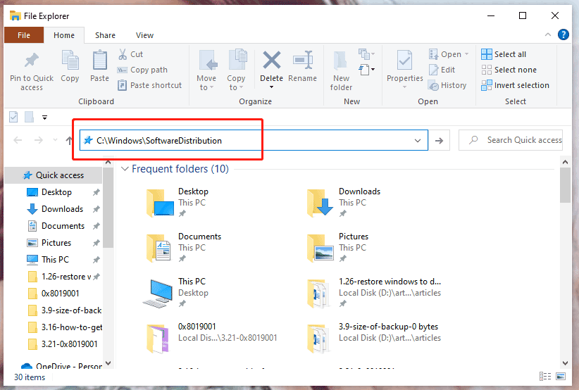 navigate to windows software distribution folder