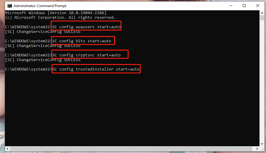 change update services startup type