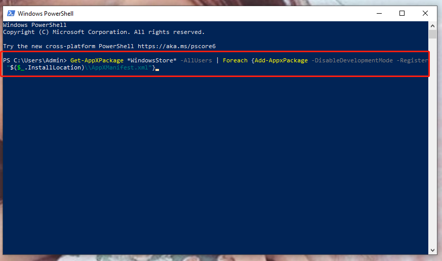 reinstall microsoft store