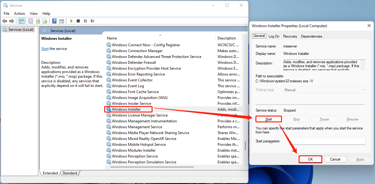 start Windows Installer service