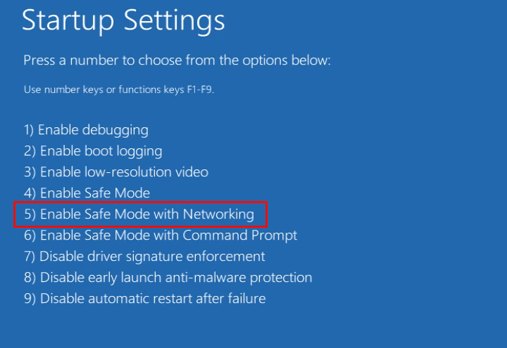 select Enable Safe Mode with Networking