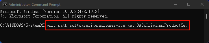 run Command Prompt as administrator to find product key