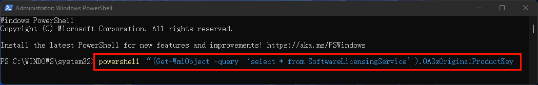 use Windows PowerShell to find product key