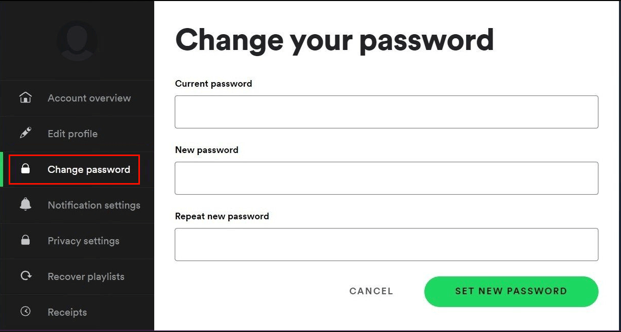 change your password for Spotify