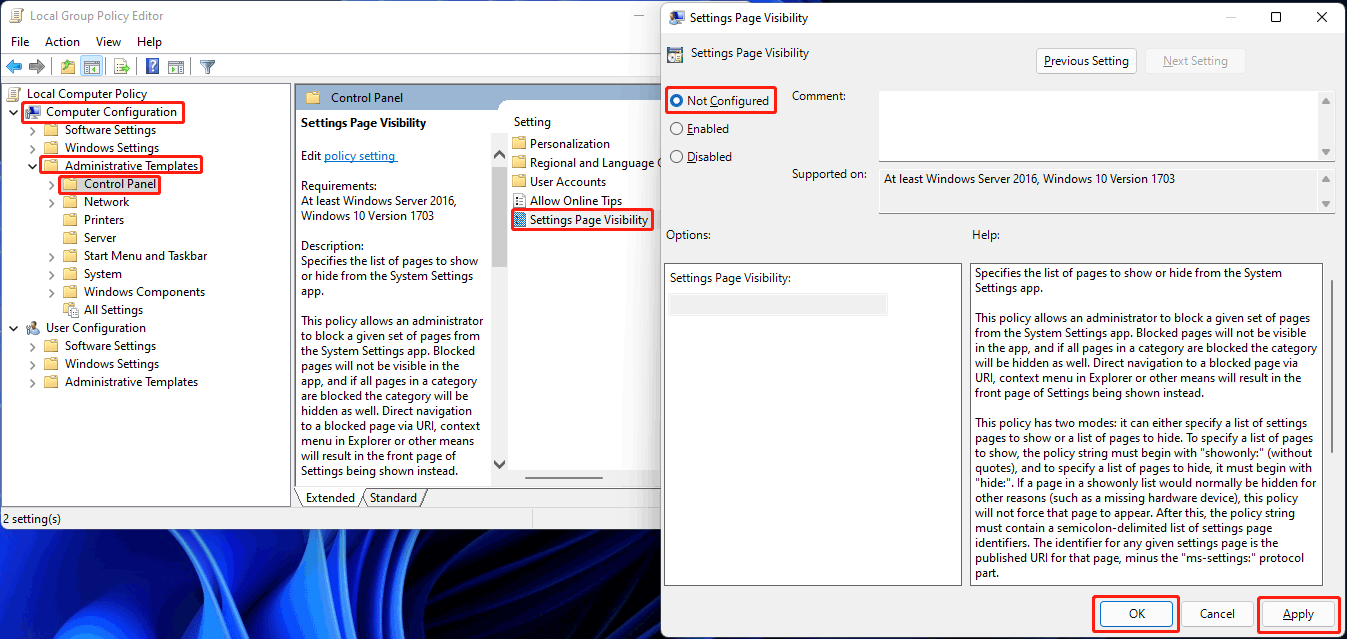 modify Group Policy Settings