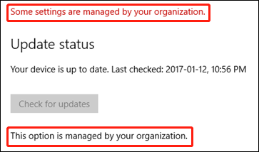 this option is managed by your organization