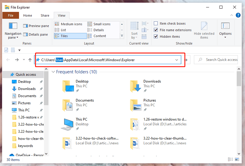 locate to the thumbnail storage location