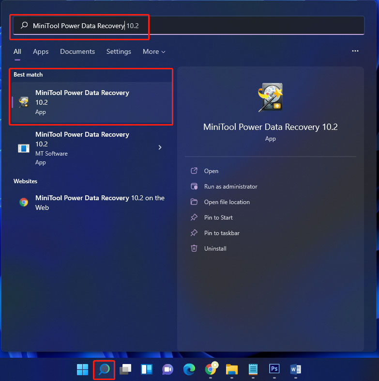search for an app using Windows Search