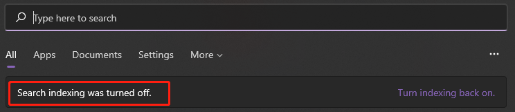 search indexing was turned off