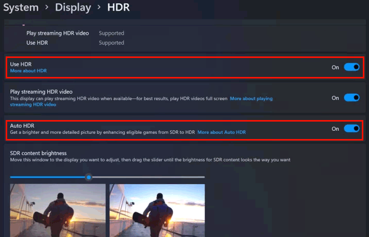 turn on auto HDR on Windows 11