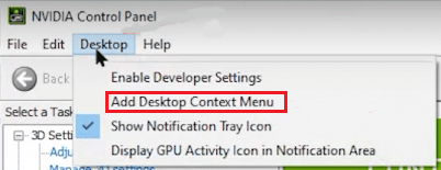 add Nvidia Control Panel to the desktop context menu
