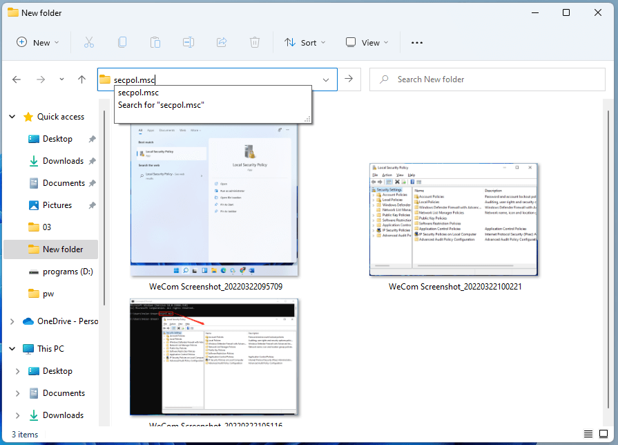 launch Local Security Policy via File Explorer