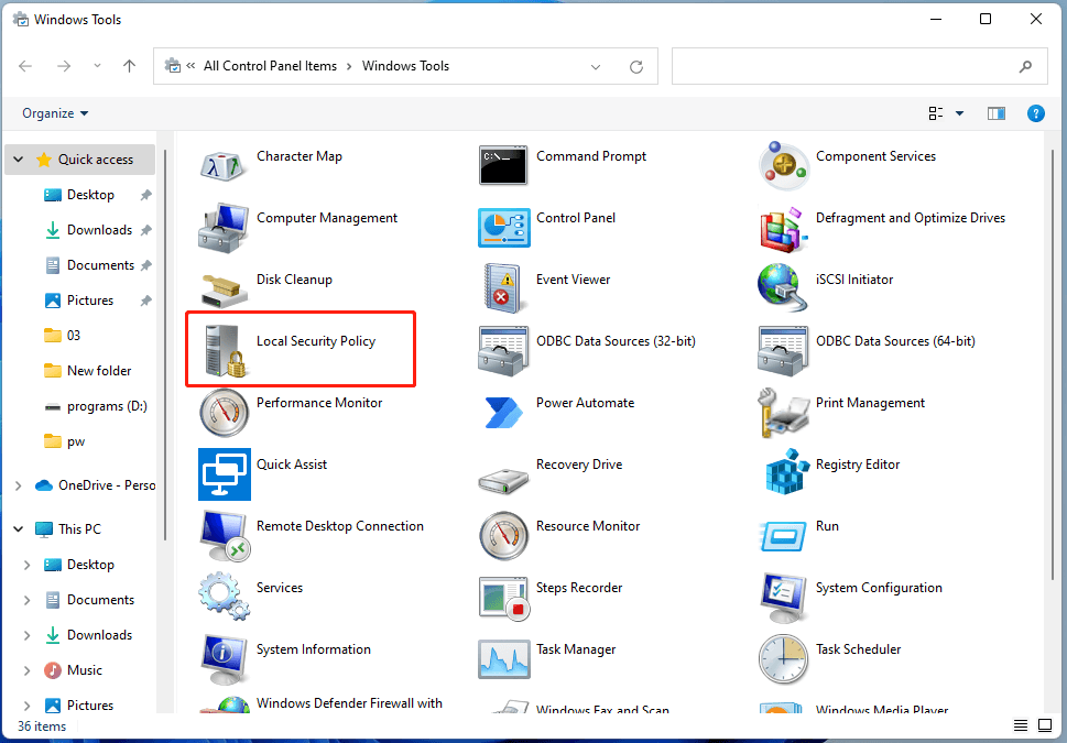 Local Security Policy in Windows Tools