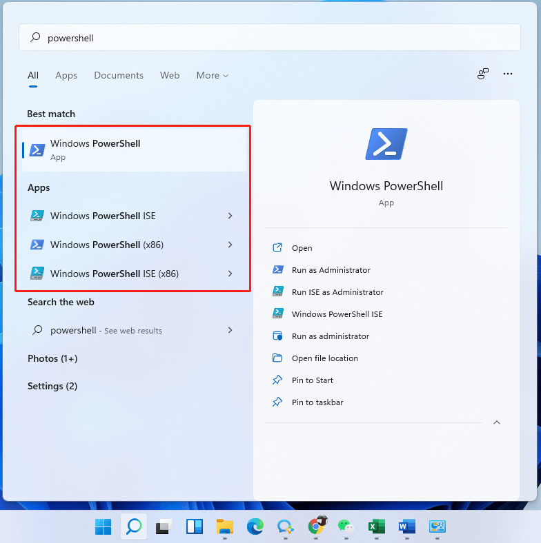 open Windows 11 PowerShell by searching