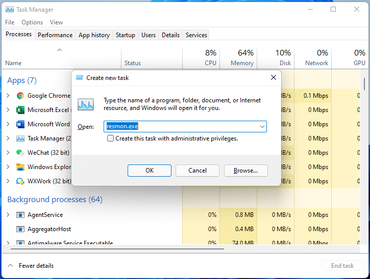 open Resource Monitor through Task Manager