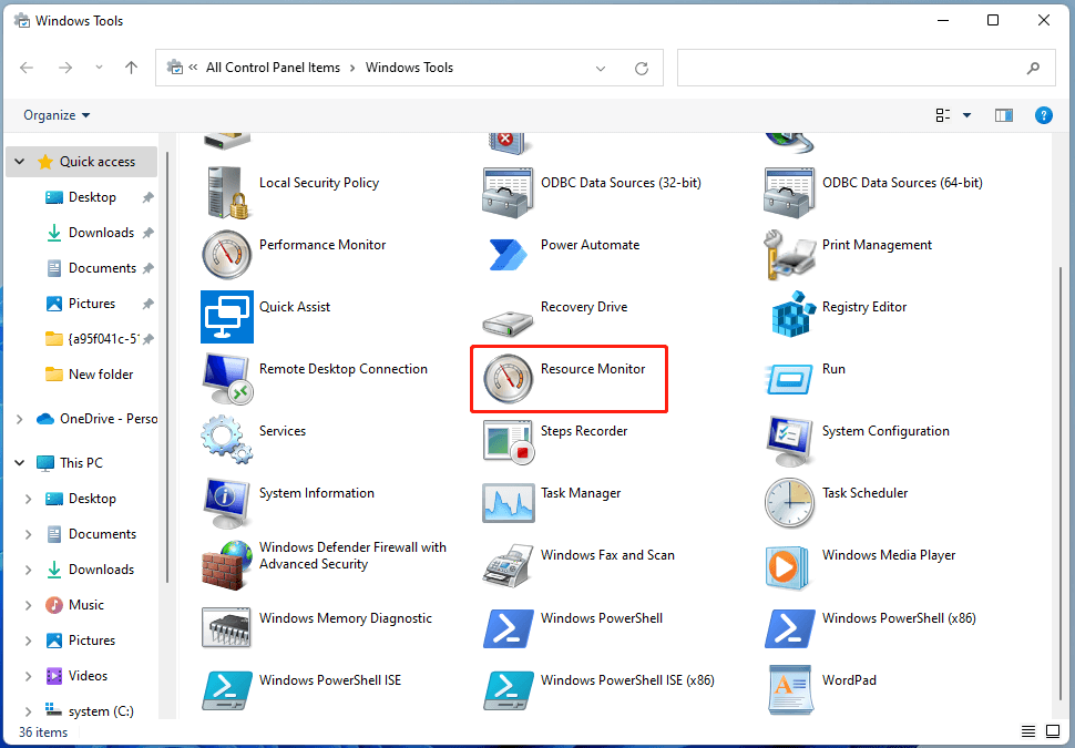 open Resource Monitor from Control Panel